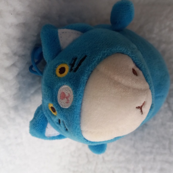 Molang the Happy Rabbit in Blue Cat Suit Costume Plush Keyring Clip - Picture 2 of 6